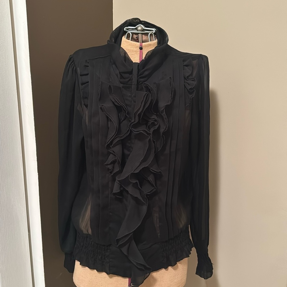 Forever 21 Black Ruffled Zip Up Jacket size M